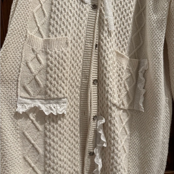 POL Cream Knit Cardigan with Lace Trim - Picture 3 of 8